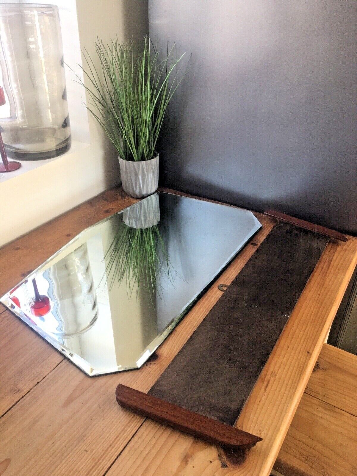 1970's Mid Century Modern Teak Bevelled Edge Multi Faceted Over Mantel Mirror photo furniture