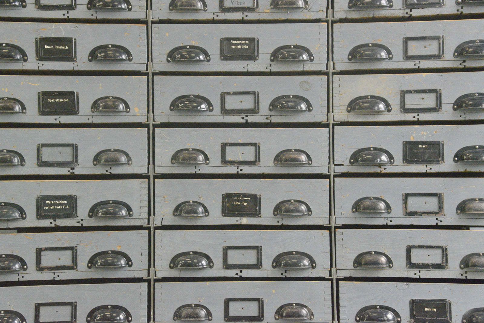 Large Bank Of German Industrial Drawers Circa 1950s photo vinterior