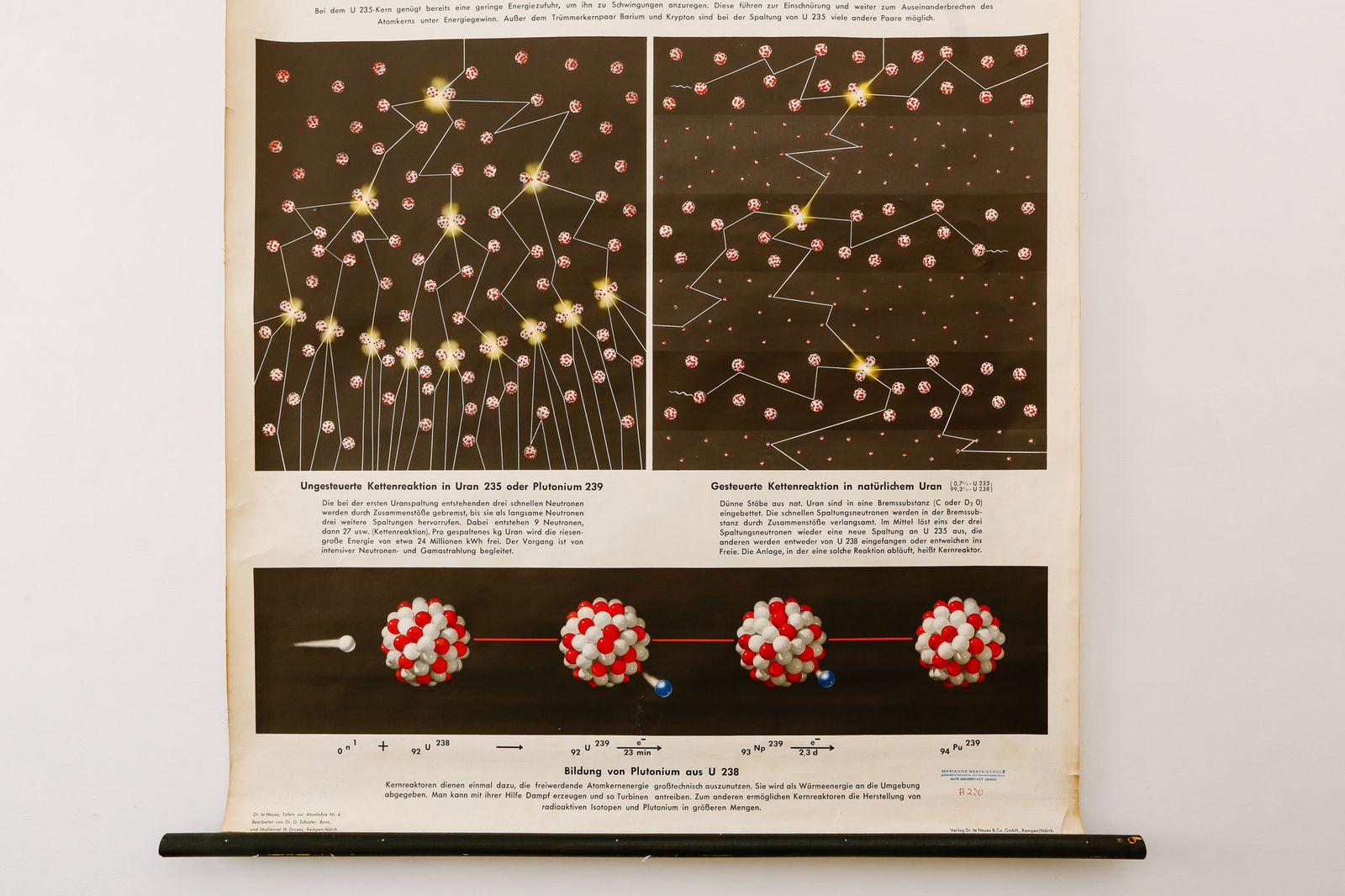 Original Scientific Technical Vintage German School Wall Chart Atomic Nuclear Fission Physics Beautiful Rare Educational photo furniture