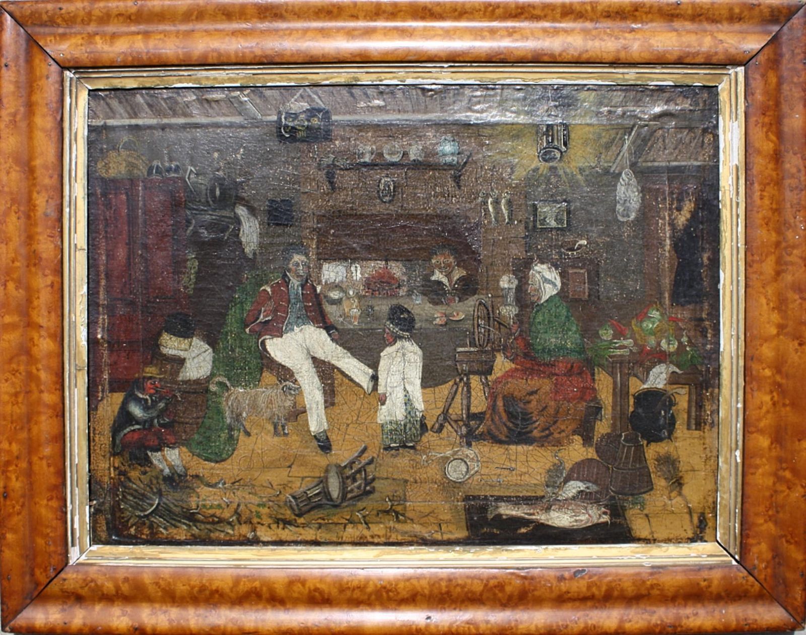 photo vinterior Early 19th Primitive Naive Interior Scene Folk Art Military Wooden Leg Curio
