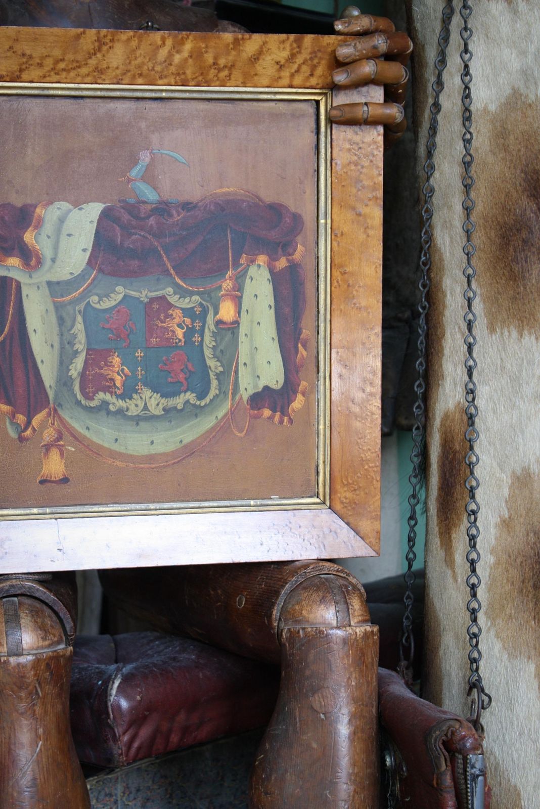 Large English Country House 19thc Oil On Board Armorial Coat Of Arms Coach Panel photo for sale