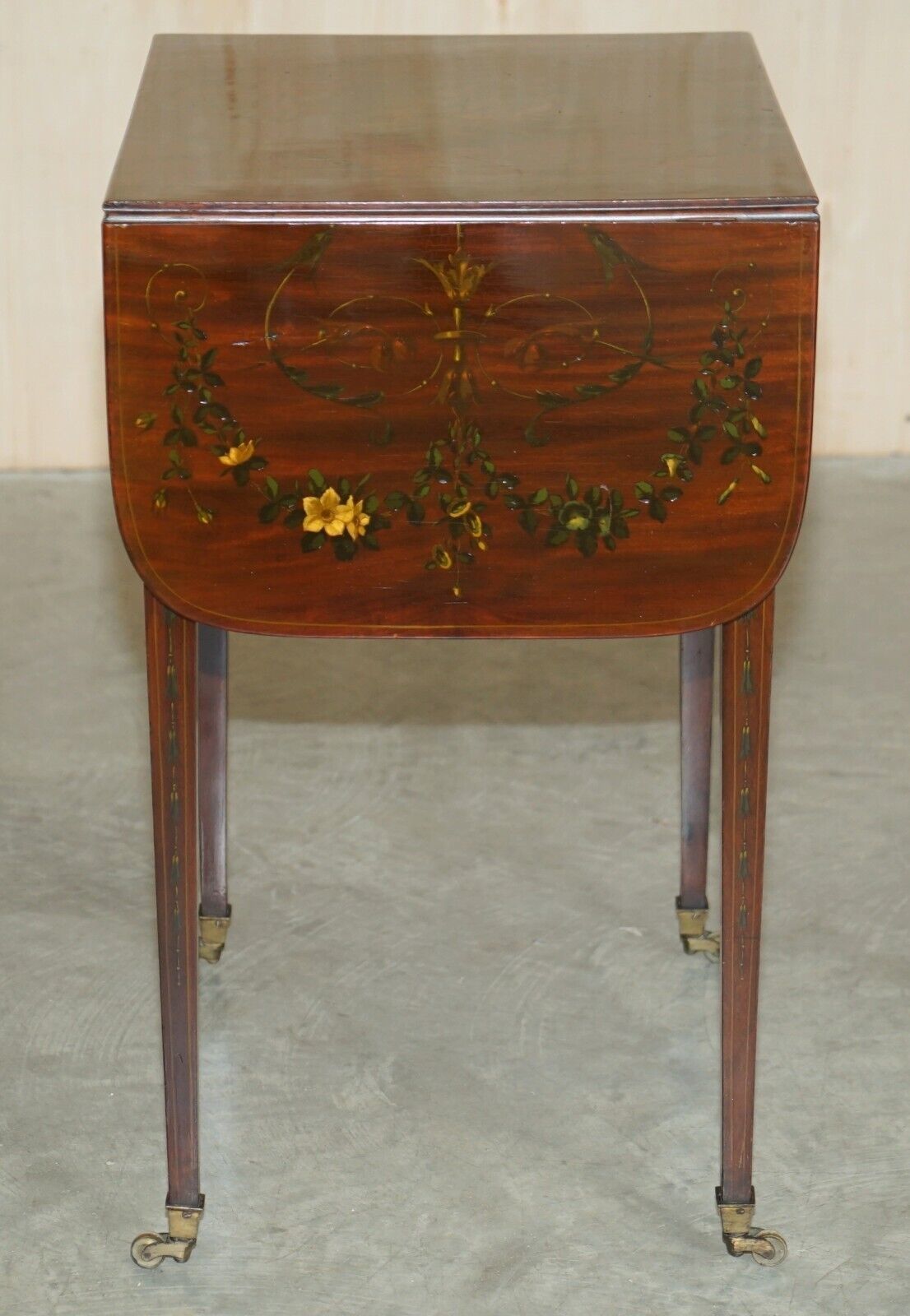 Antique Regency Circa 1815 Sheraton Hand Painted Cherub Extending Side End Table photo buy