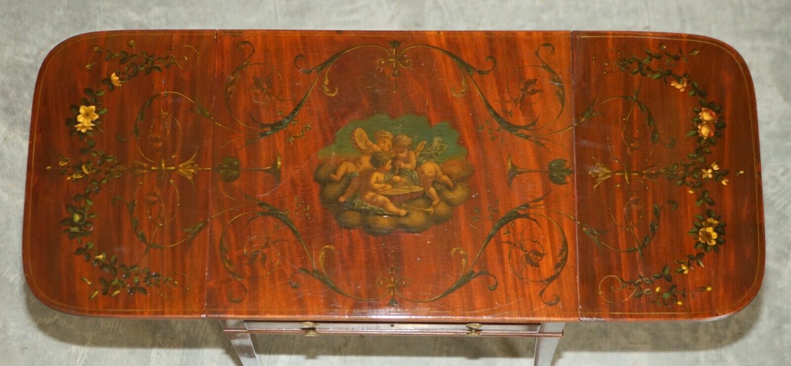 Furniture Antique Regency Circa 1815 Sheraton Hand Painted Cherub Extending Side End Table photo