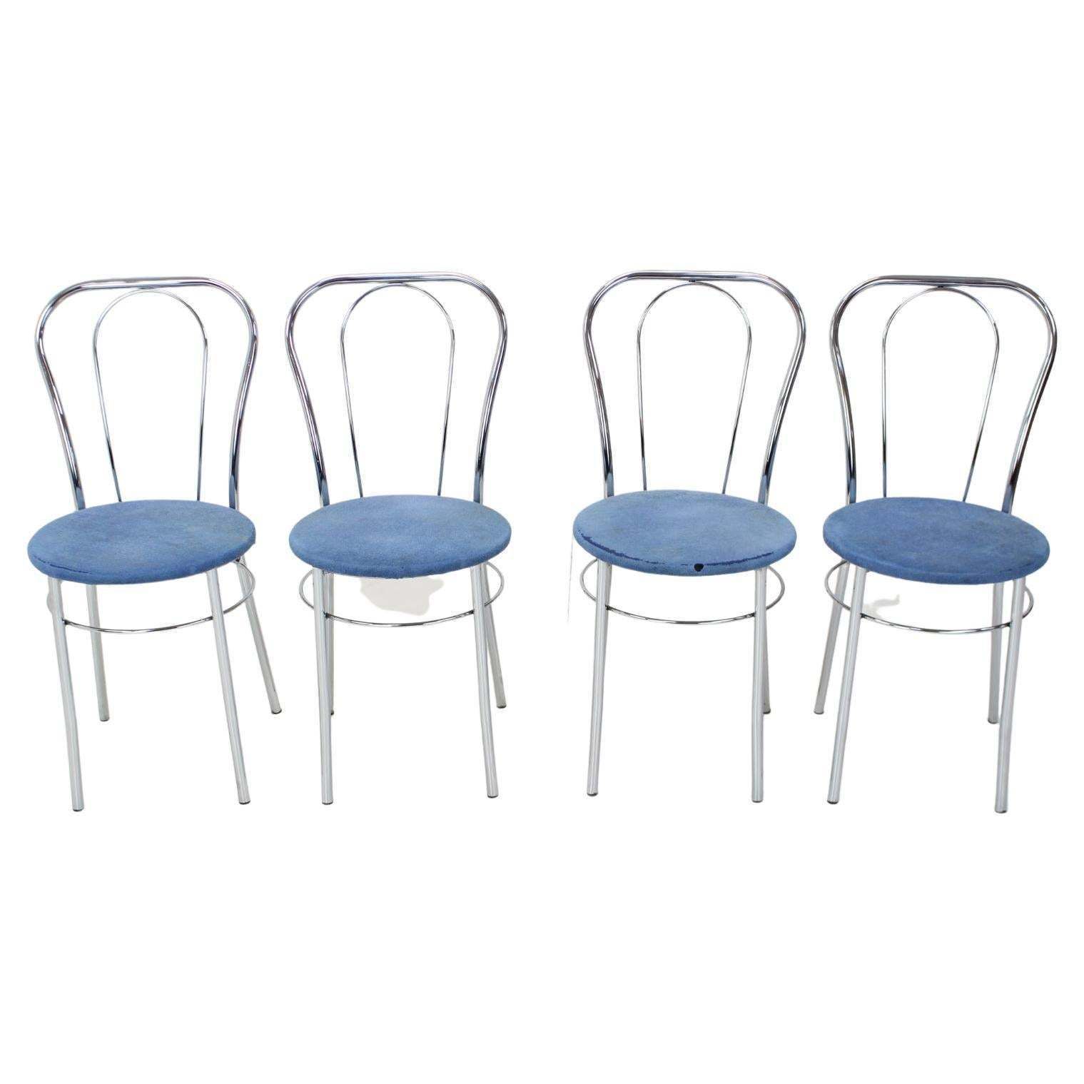 1980s Set Of Four Chrome Dining Chairs, Italy