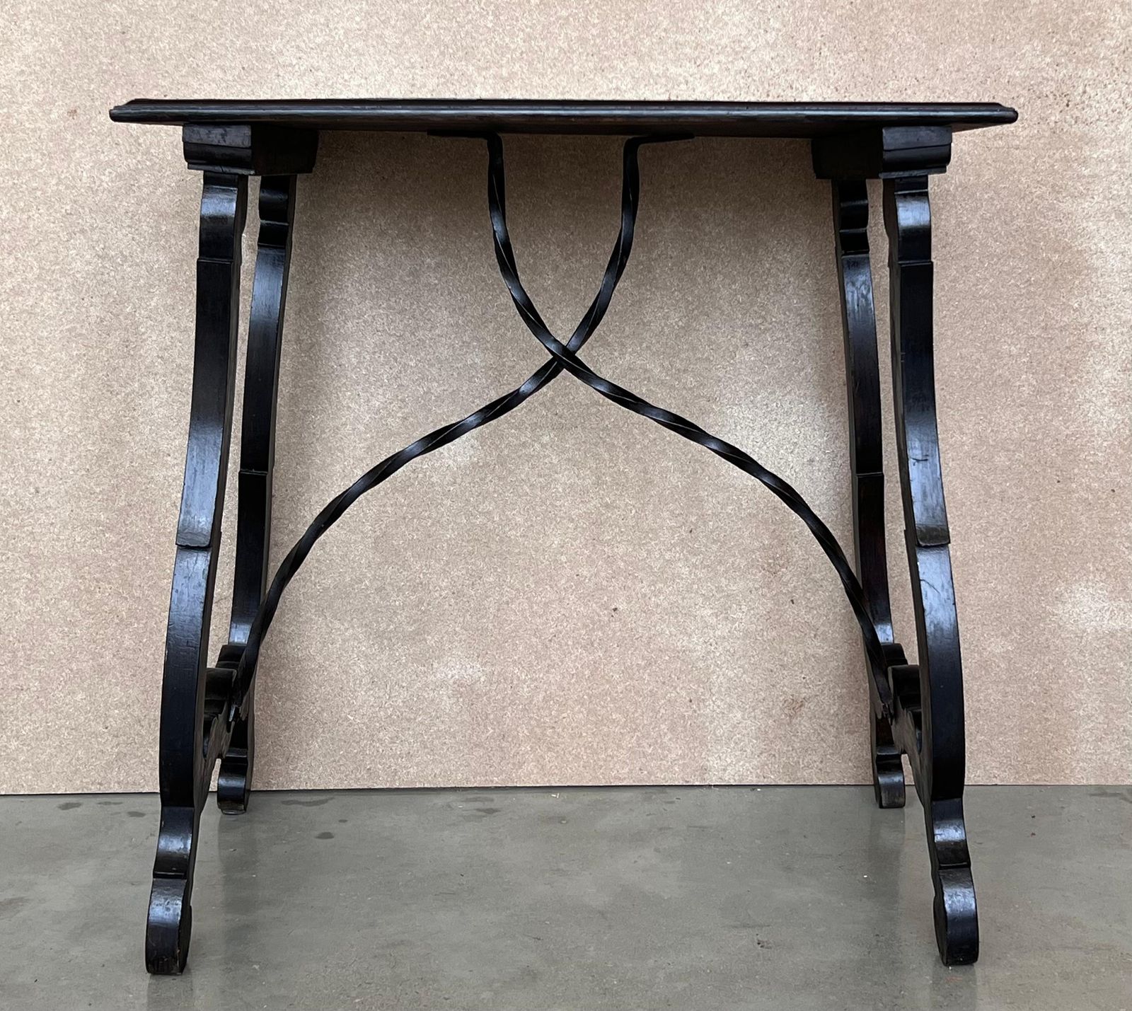 Side Table Of Walnut With Carved Lyre Legs And Top, Spanish, 19th Century photo for sale