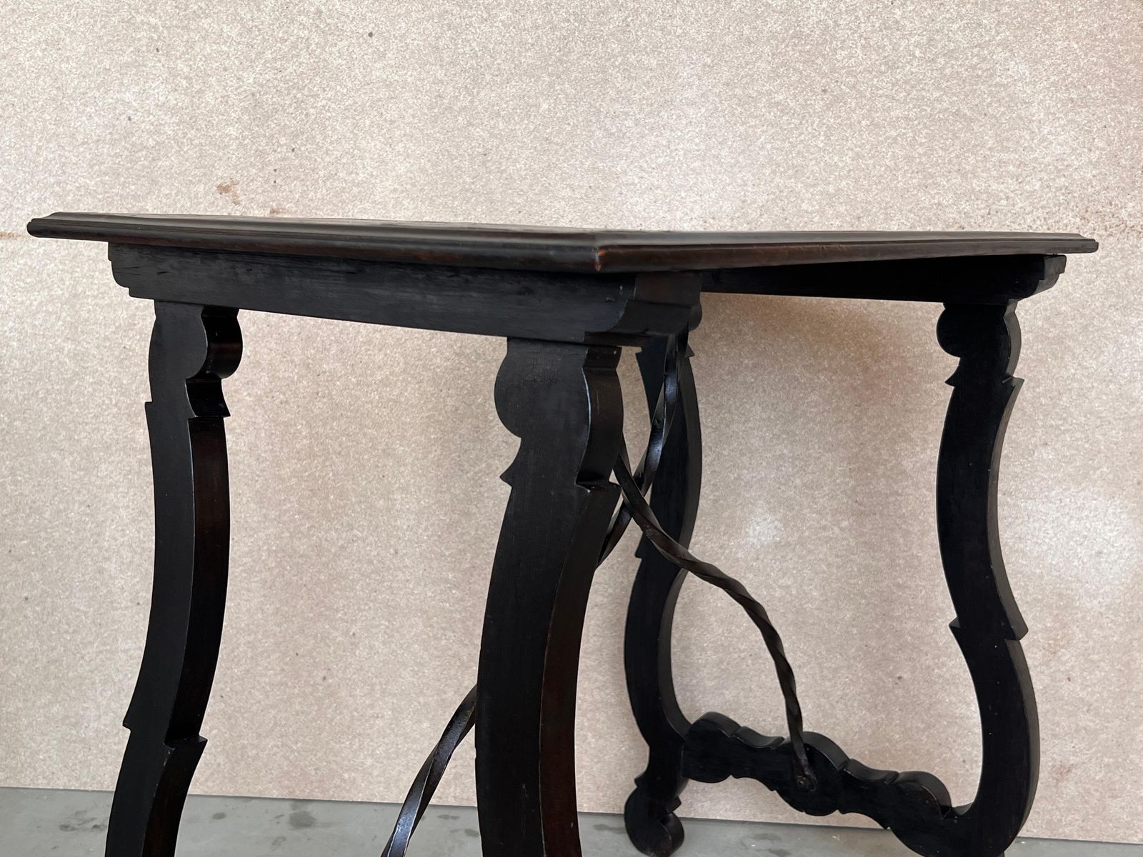 photo for sale Side Table Of Walnut With Carved Lyre Legs And Top, Spanish, 19th Century