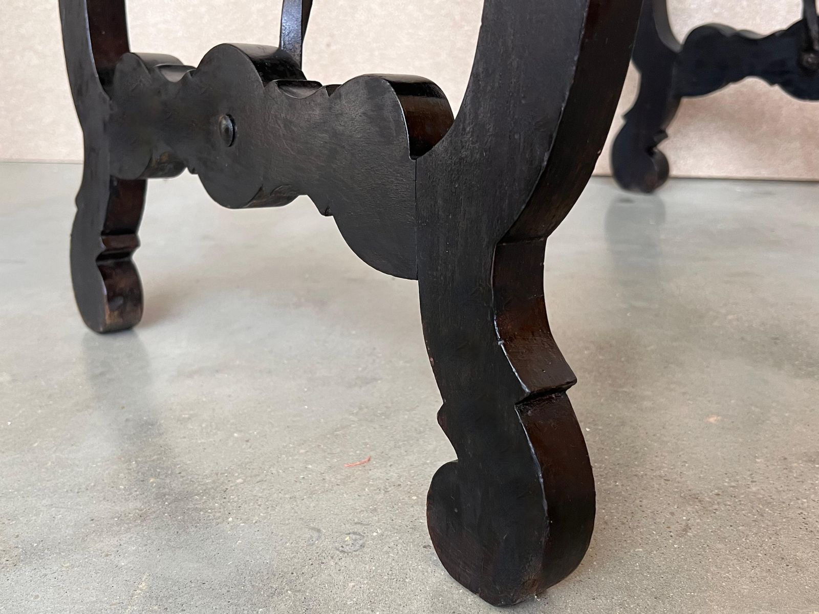 Furniture Side Table Of Walnut With Carved Lyre Legs And Top, Spanish, 19th Century photo