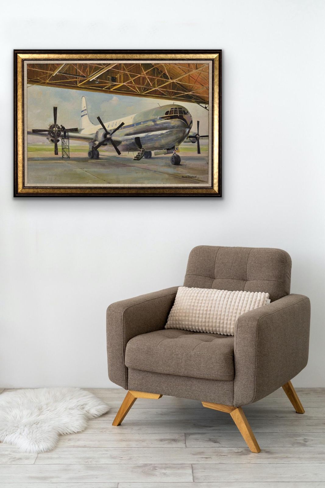 18995.0 David Shepherd 1931 To  2017. Giant Refreshed. Boac Boeing 377 Stratocruiser. Framed 1950s Aviation Oil Painting. British Airline. American Aircraft. photo