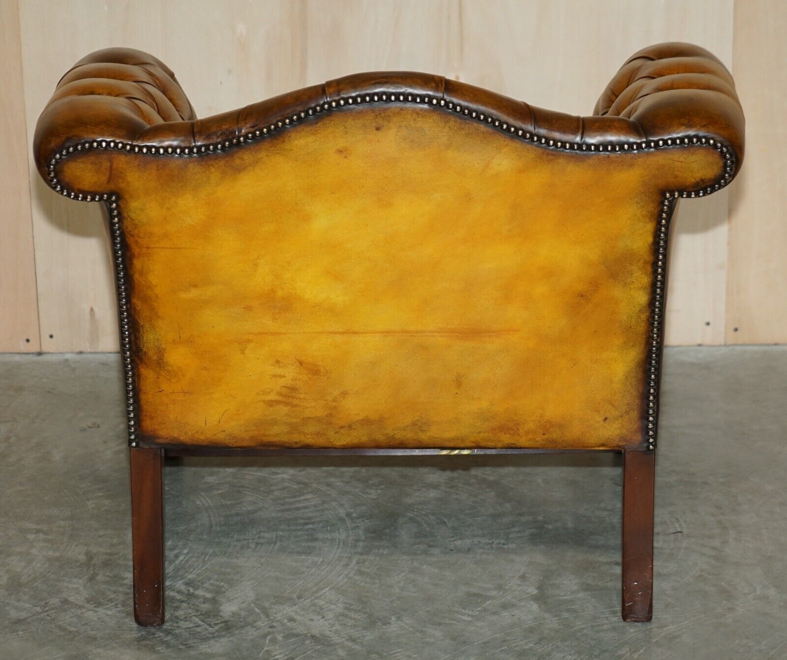 Antique Restored Brown Leather Chesterfield Library Armchairs Sofa Stool Suite photo vinterior