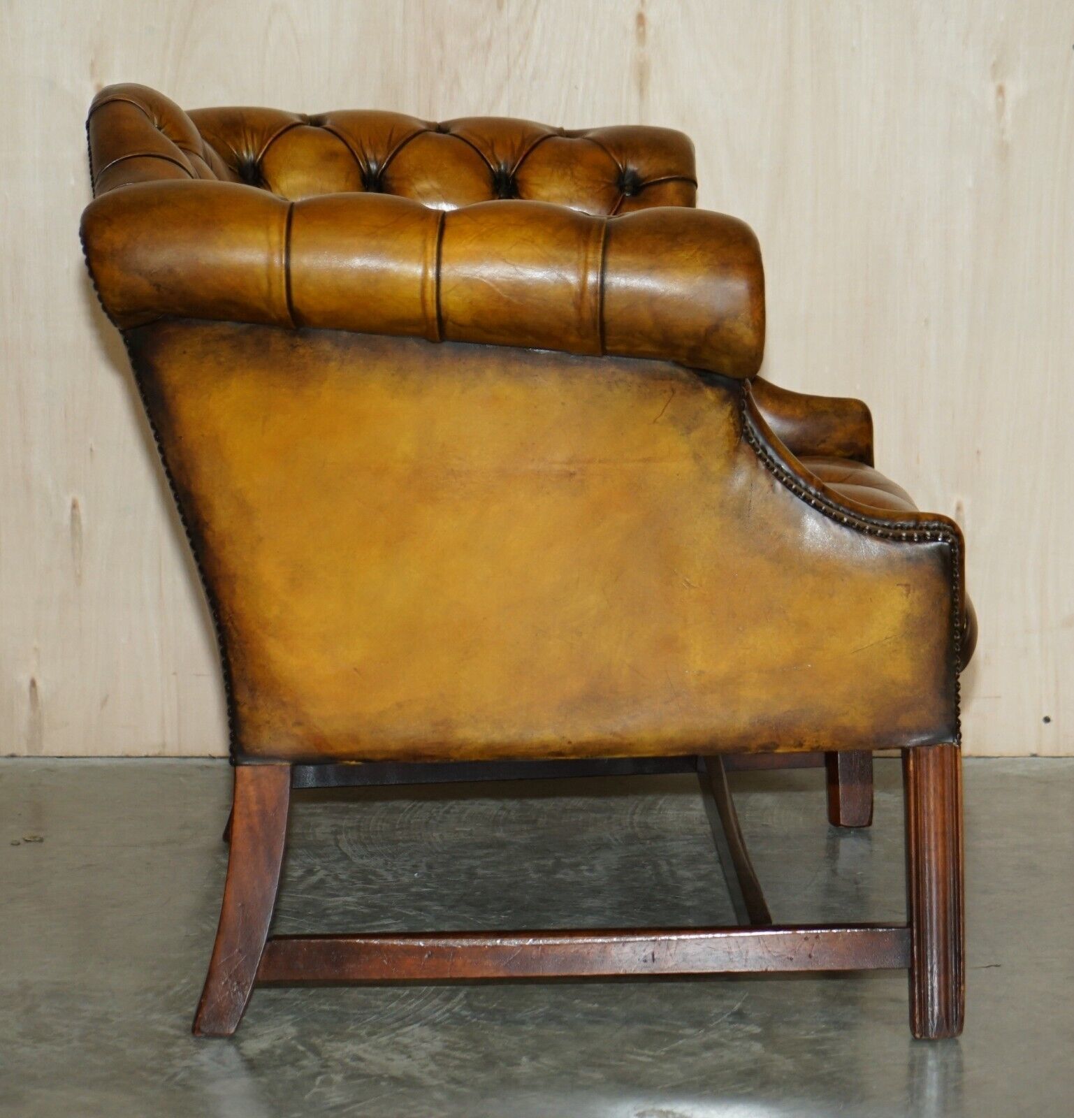 Antique Restored Brown Leather Chesterfield Library Armchairs Sofa Stool Suite photo buy