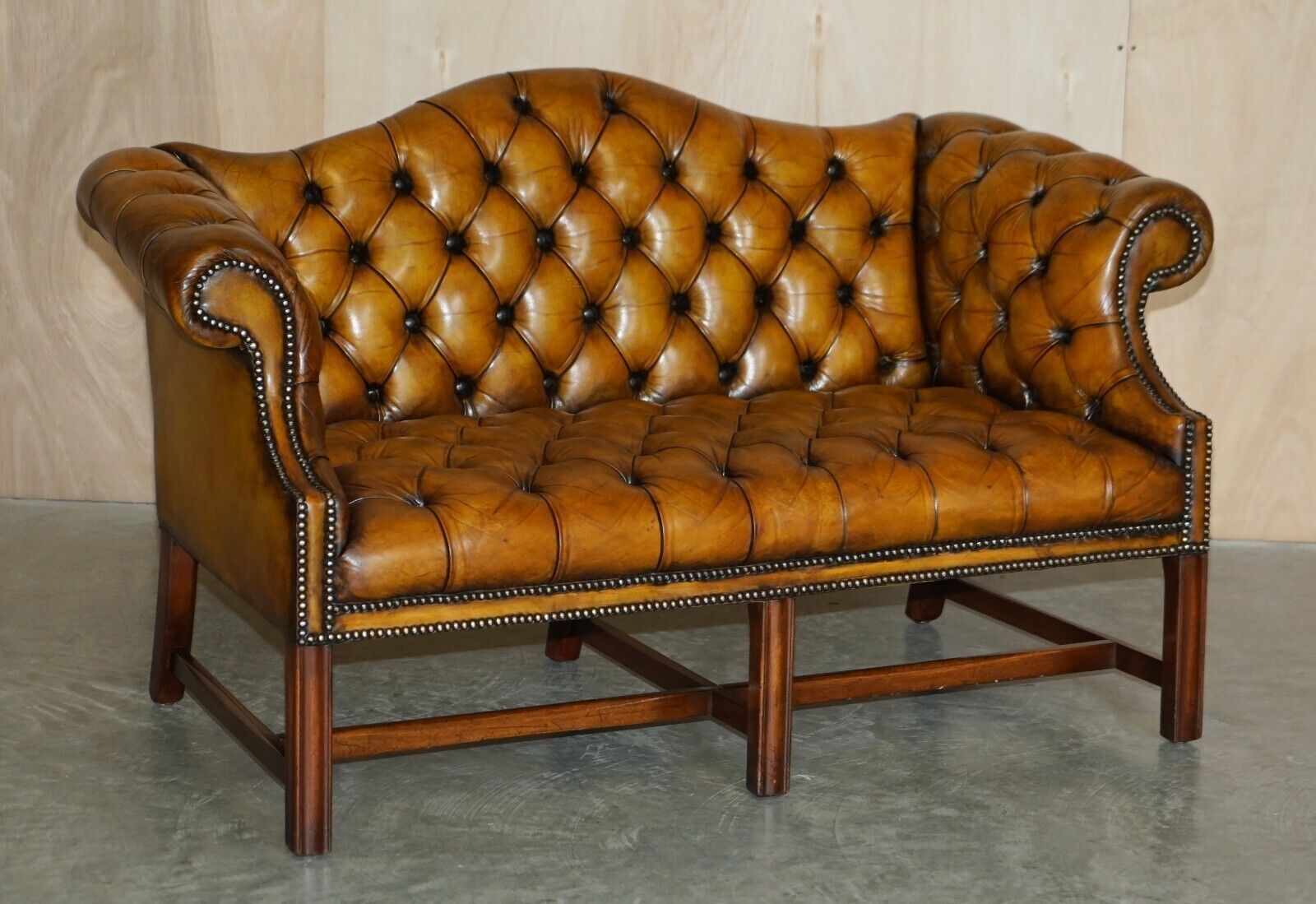 Antique Restored Brown Leather Chesterfield Library Armchairs Sofa Stool Suite photo vintage