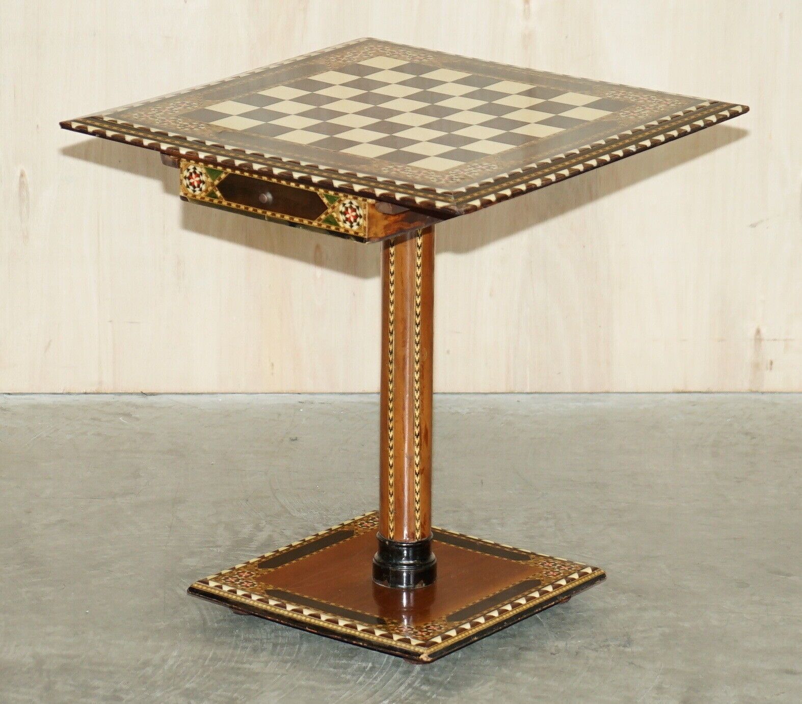 Stunning Antique Anglo Indian Circa 1920 Chess Board Games Table Twin Drawers photo furniture
