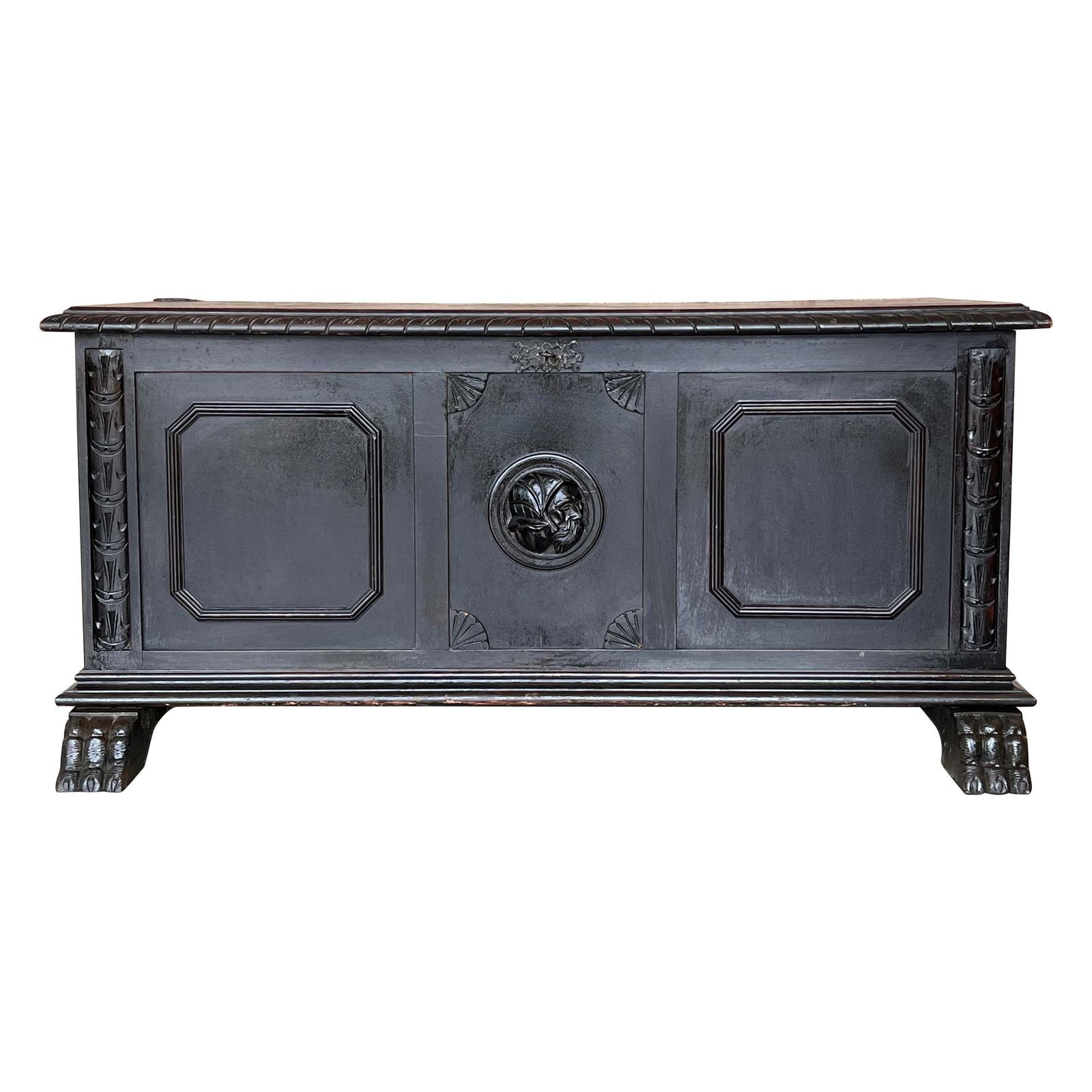 18th Century Italian Carved Cassone Trunk With Inside Carved Raised Panel