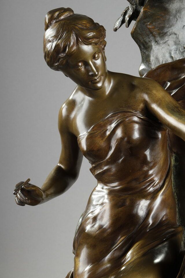 photo furniture Sculpture Memoria In Patinated Bronze Signed Emile Louis Picault Late 19th Century