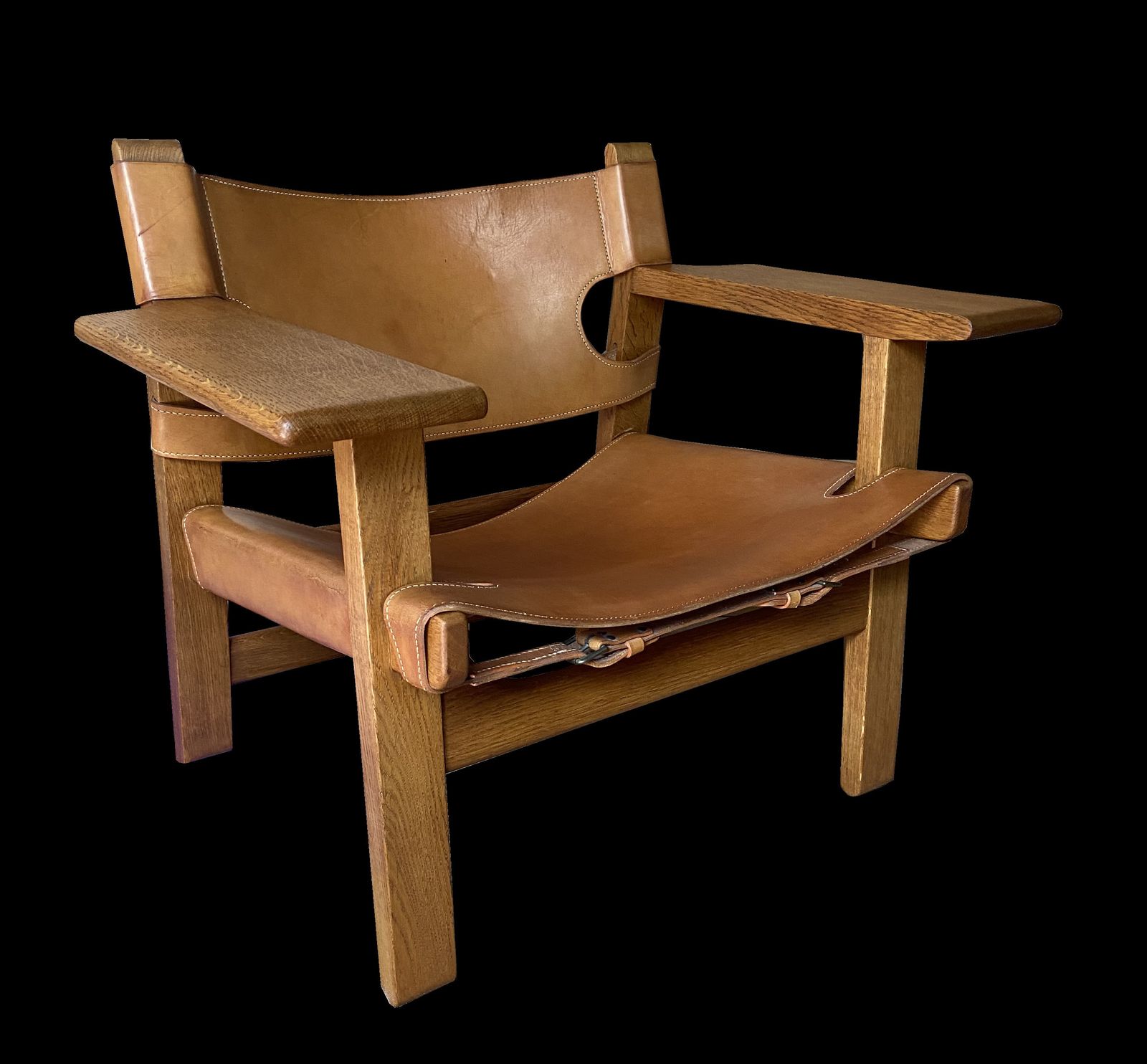 Spanish Chair By Borge Mogensen For Fredericia In Oak And Cognac Leather