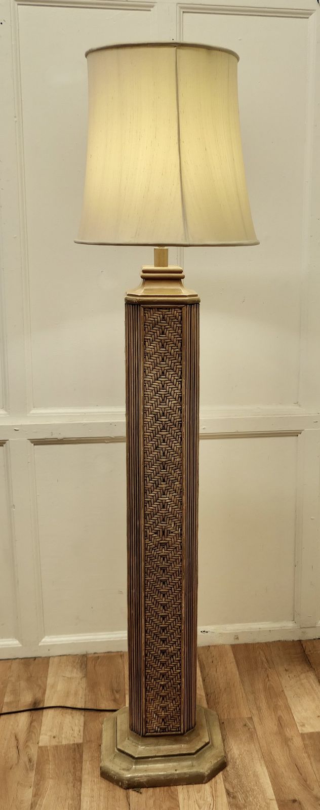 Tall Art Deco Bamboo Cane Column Floor Lamp photo vinterior