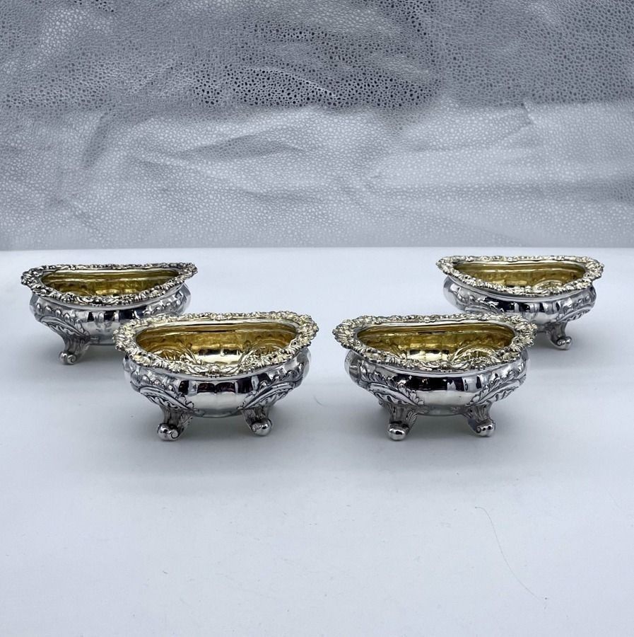 Early 19th Century Antique George IV Silver Set Four Salts London 1823 Joseph Angell photo furniture