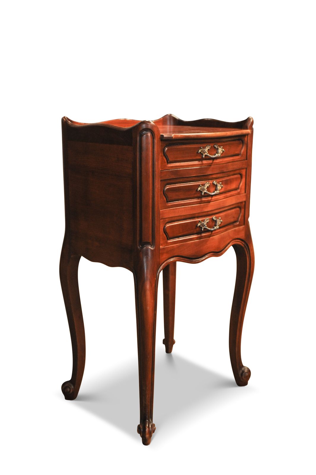 Early 20th French Cherrywood Bedside Cabinet With Brass Handles Upon Cabriole Legs Ol