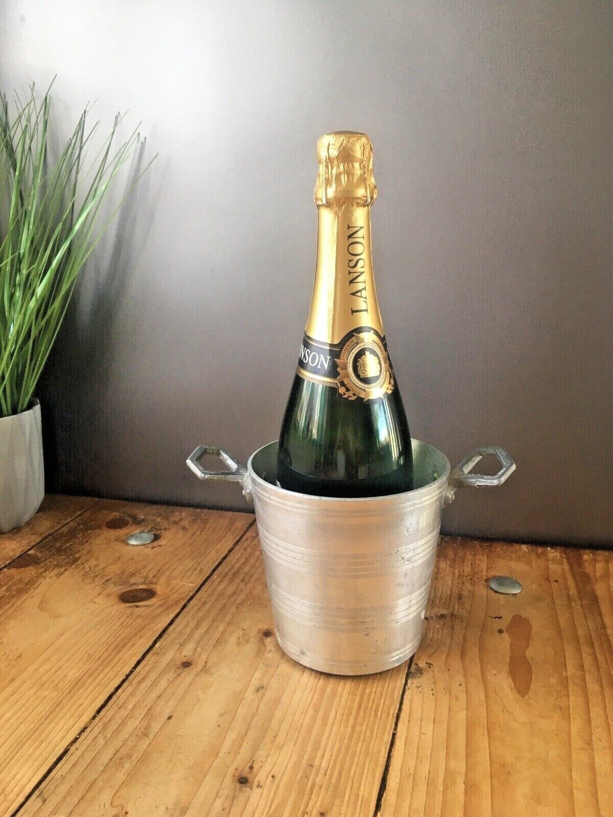 Small Art Deco Banded Aluminium Champagne Wine Bottle Ice Bucket Cooler Bar Item photo furniture