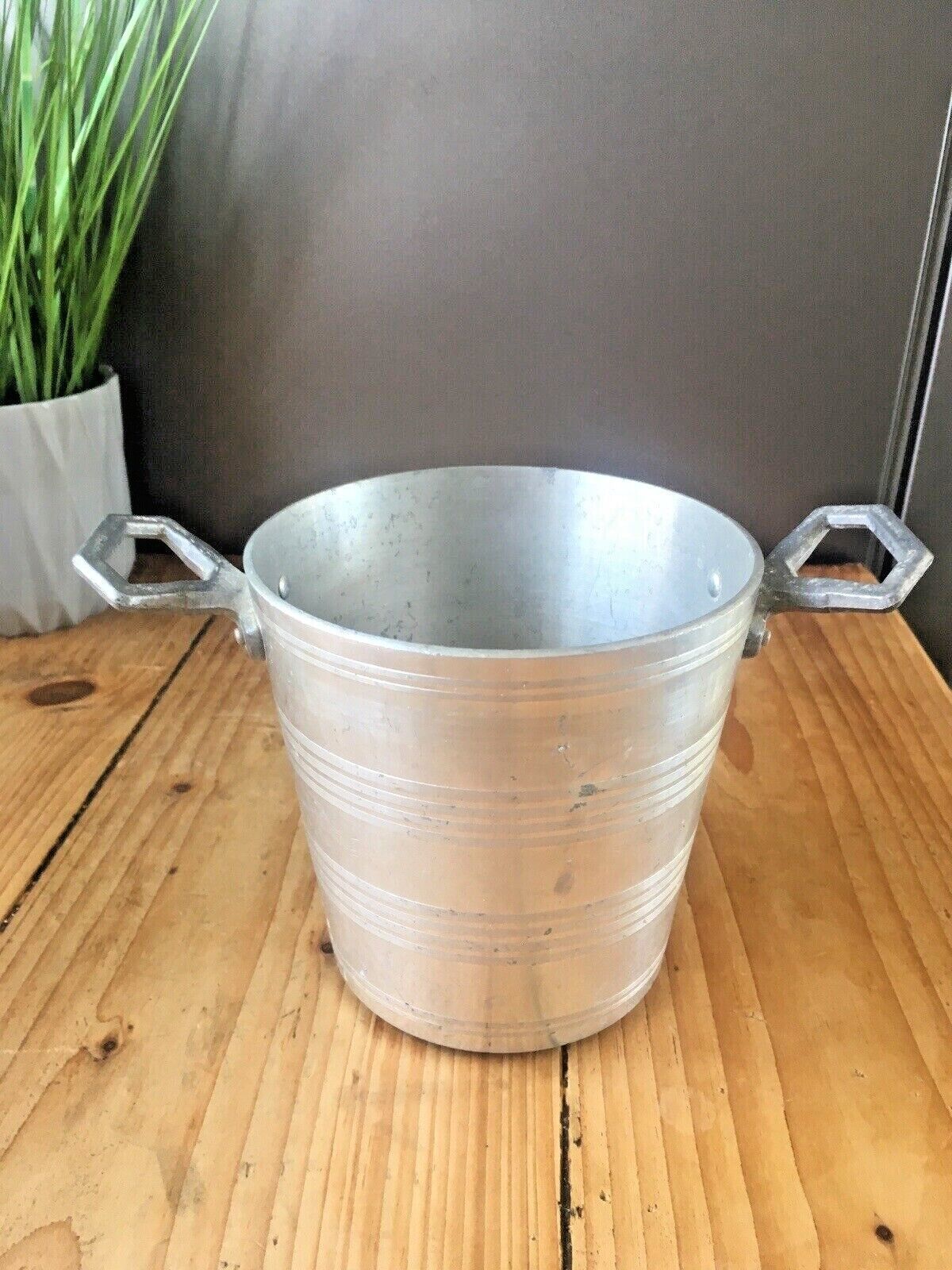 Small Art Deco Banded Aluminium Champagne Wine Bottle Ice Bucket Cooler Bar Item photo vinterior
