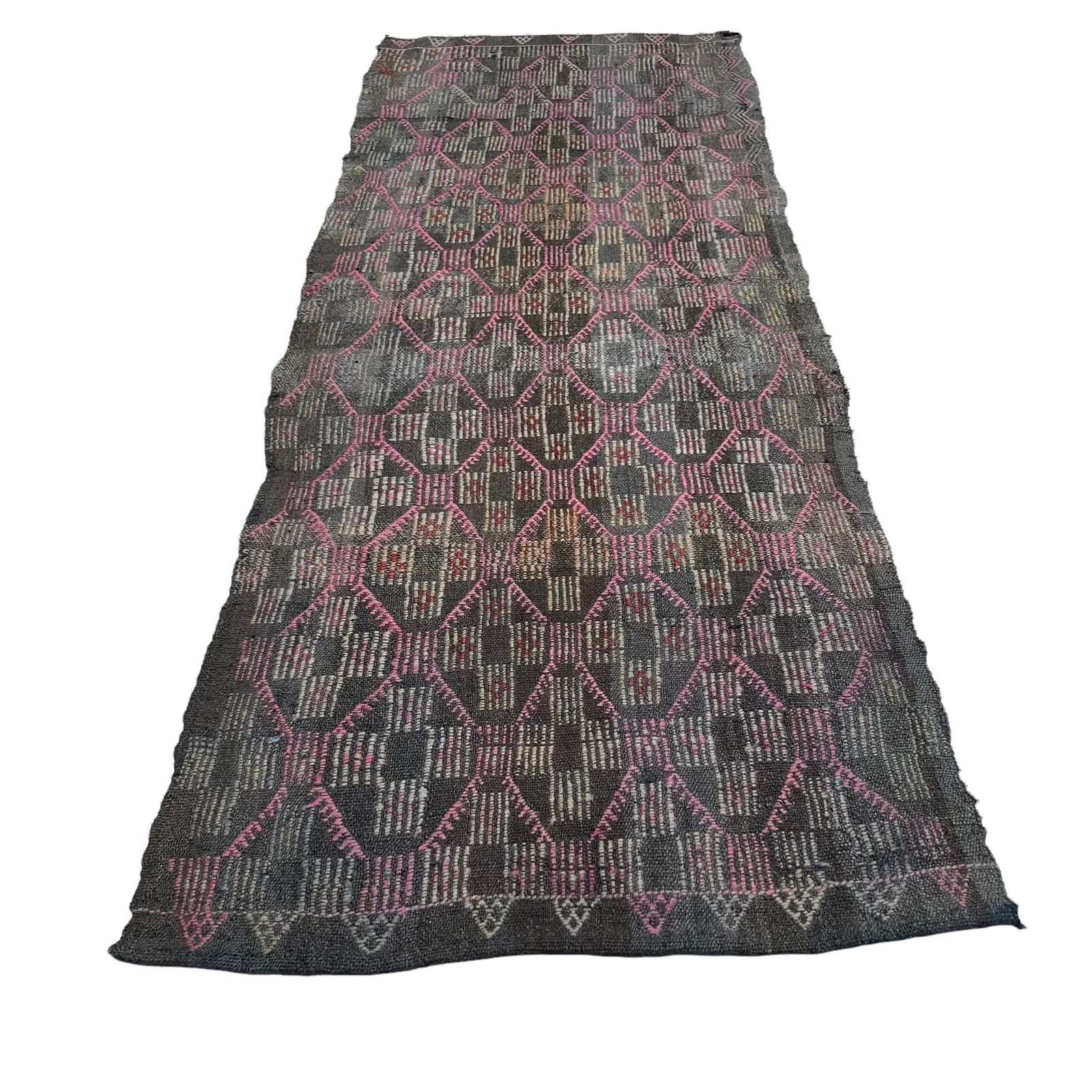 Traditionele Turkse Kilim Loper – Shabby Vintage Wollen Kelim Loper, 195 X 74 Cm