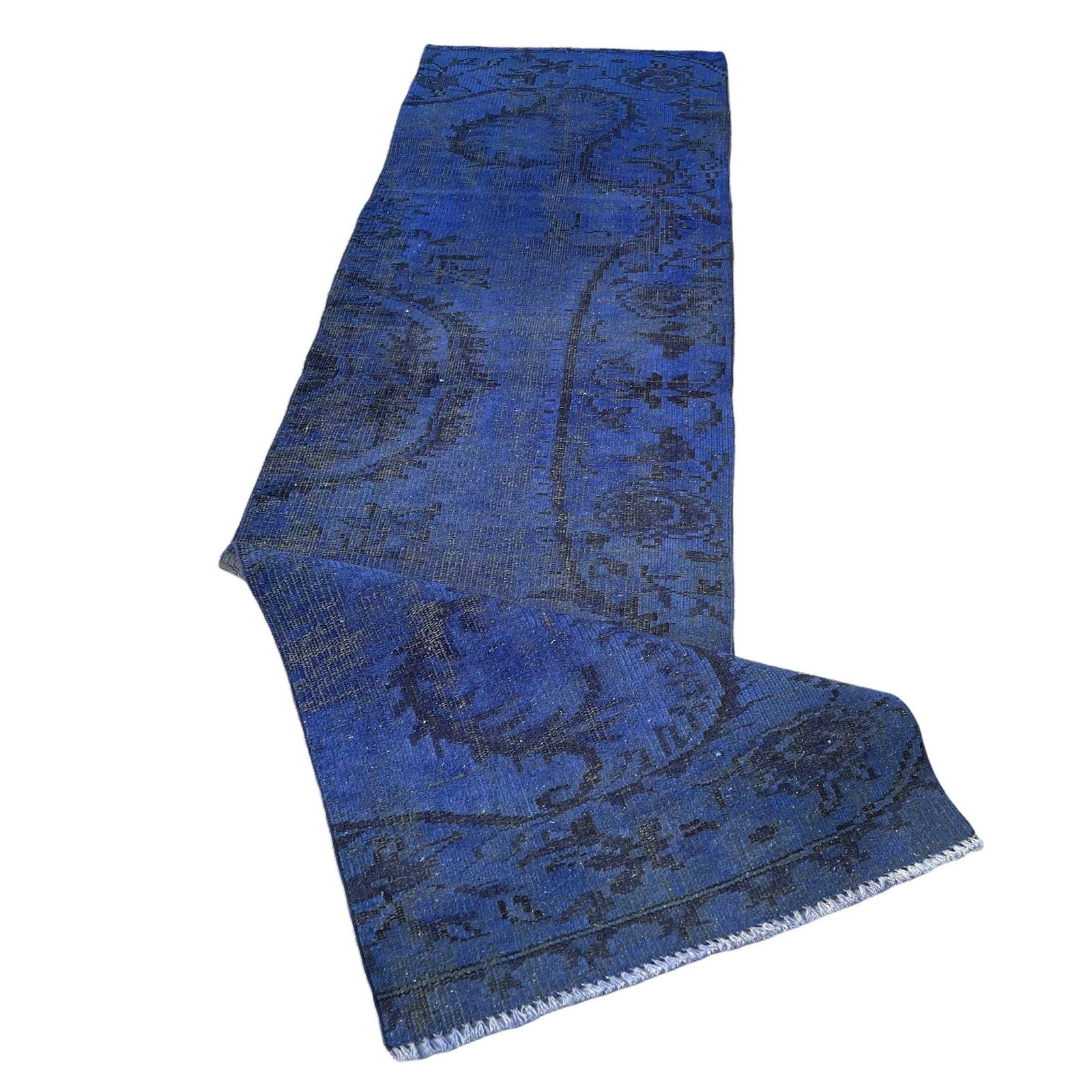 Distressed Turkish Narrow Runner 253 X 73 Cm Wool Vintage Rug Runner, Overdyed Blue Rug Runner photo Textiles