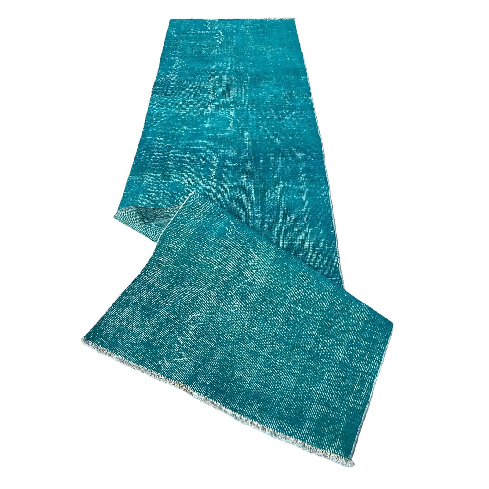 Distressed Turkish Narrow Runner 305 X 80 Cm Wool Vintage Rug Runner, Overdyed Blue Rug Runner photo for sale