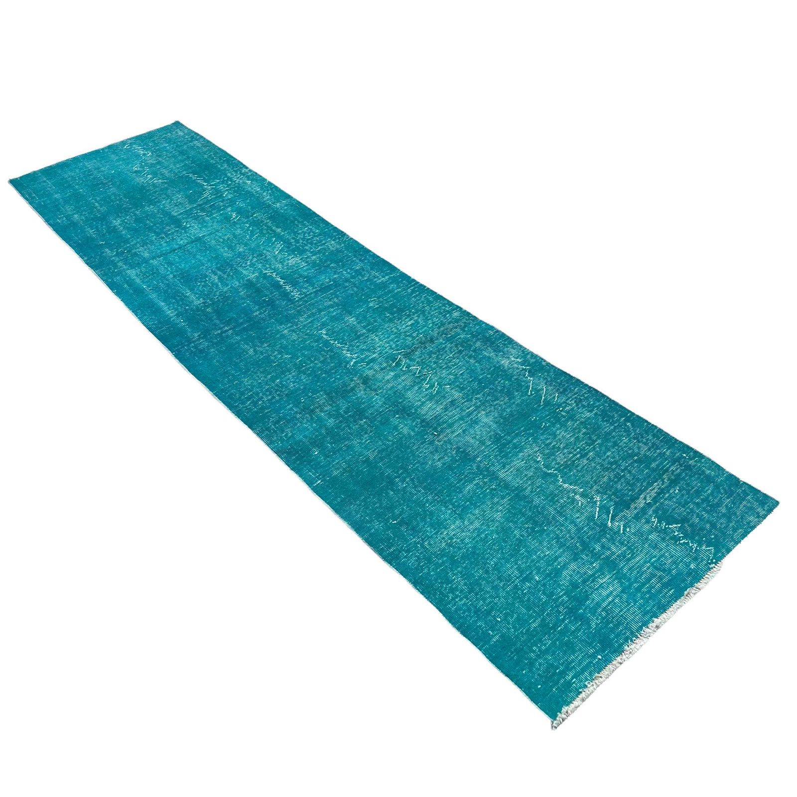 Distressed Turkish Narrow Runner 305 X 80 Cm Wool Vintage Rug Runner, Overdyed Blue Rug Runner photo vinterior