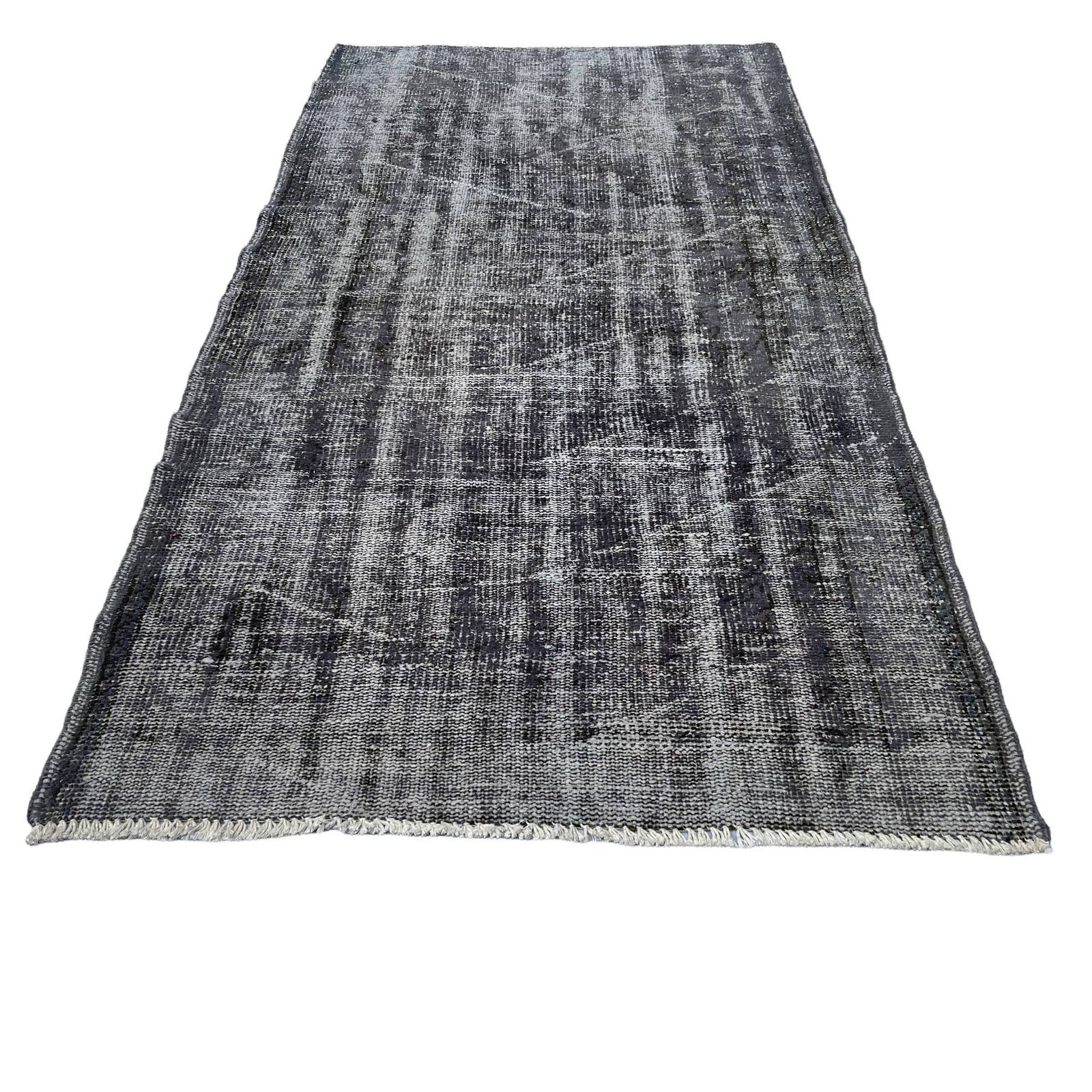 Distressed Turkish Rug 203 X 103 Cm Wool Vintage Rug, Over Dyed Gray photo for sale