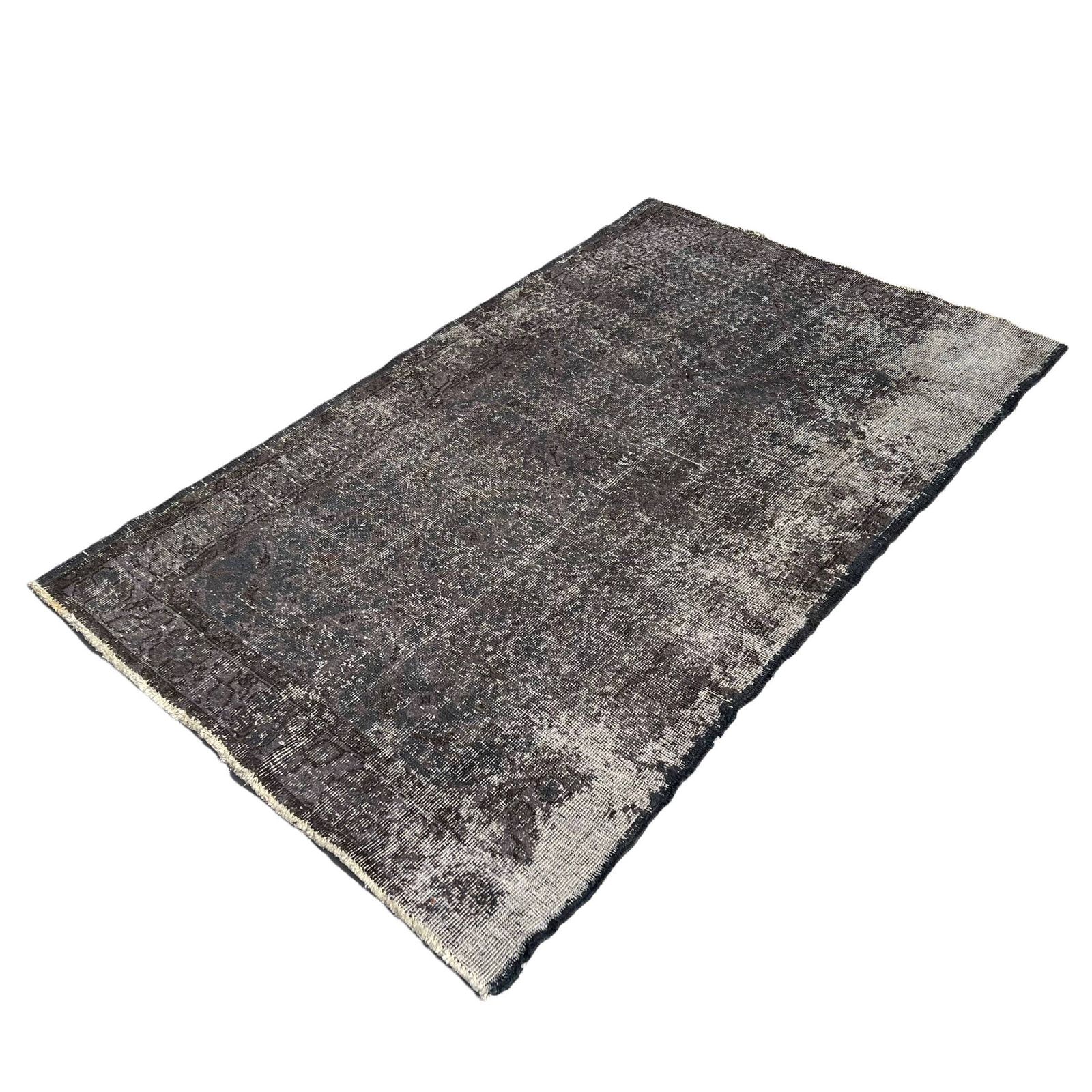 Distressed Turkish Rug 194 X 117 Cm Wool Vintage Rug, Over Dyed Gray photo Textiles