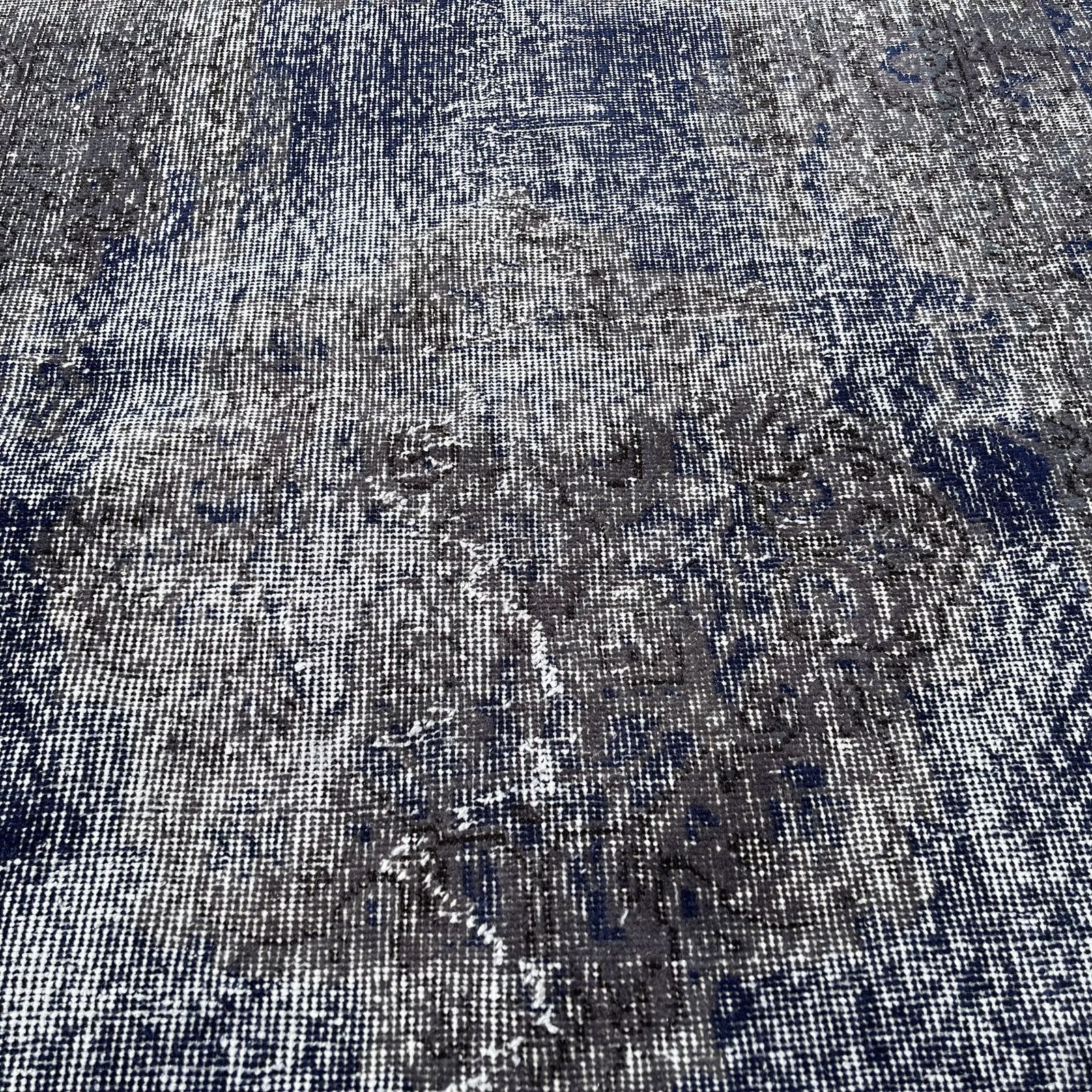 Distressed Turkish Narrow Runner 205 X 96 Cm Wool Vintage Rug, Over Dyed Blue Black photo buy