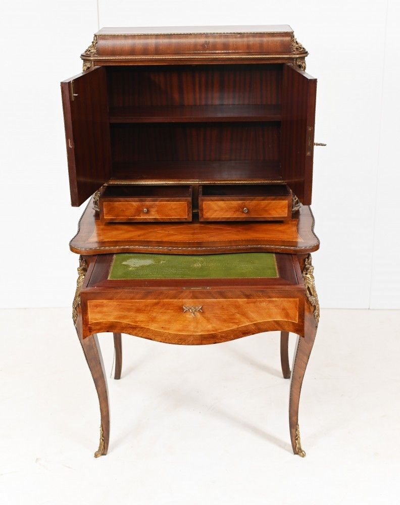 French Bonheur De Jour Desk Painted Placques Kingwood 1930s photo 1450.0
