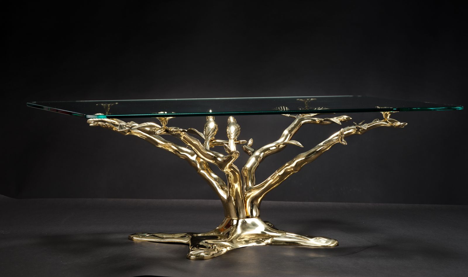 Stunning Mid Century Polished Brass "Bonsai Tree" Coffee Table In The Manner Of Willy Daro, Belgium Circa 1970’s photo vinterior