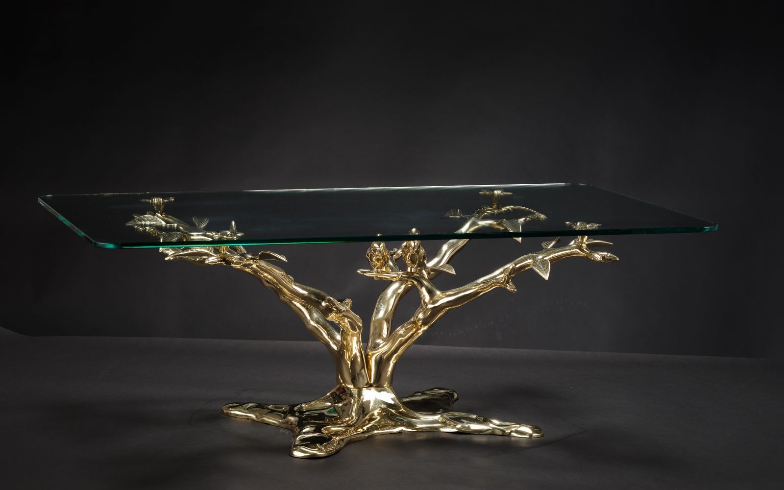 2795.0 Stunning Mid Century Polished Brass "Bonsai Tree" Coffee Table In The Manner Of Willy Daro, Belgium Circa 1970’s photo