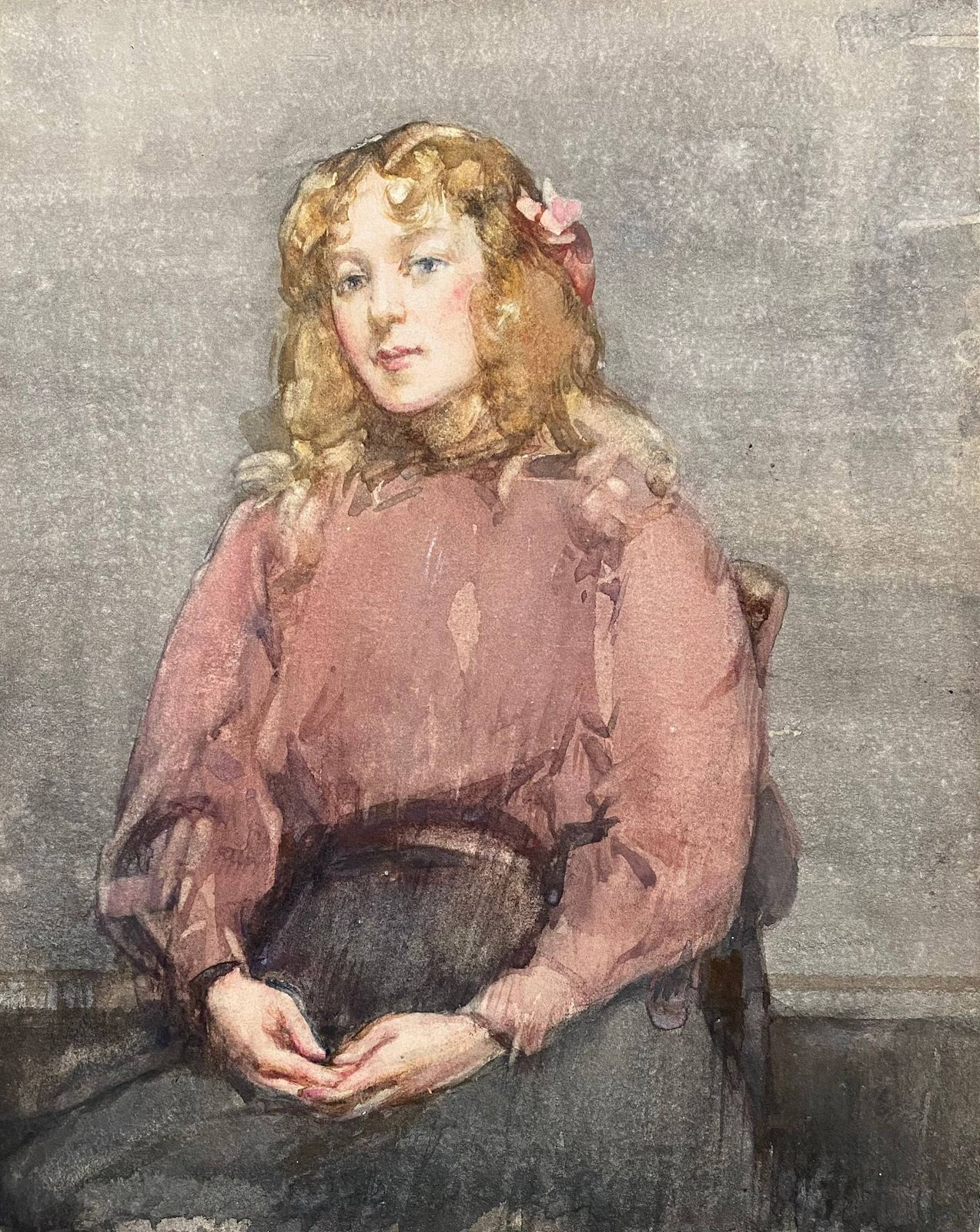 Robert Hope [1869 1936] Scottish Artist Rsa, Watercolour On Card Of Young Girl. photo 295.0