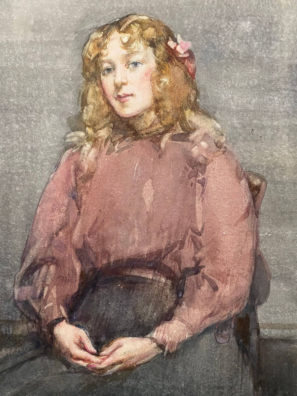 photo furniture Robert Hope [1869 1936] Scottish Artist Rsa, Watercolour On Card Of Young Girl.