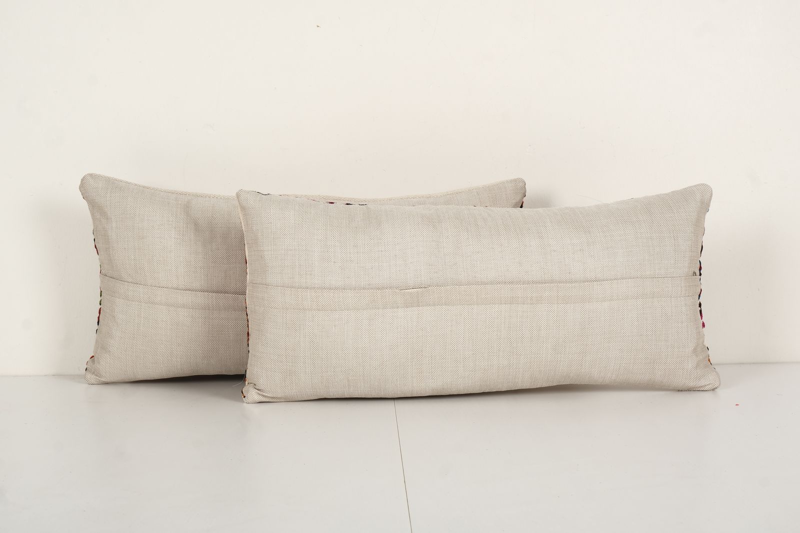 Vintage Emboridery Kilim Pillowcase Pillow, Pair Organic Striped Lumbar Kilim Pillow 12" X 24" photo furniture