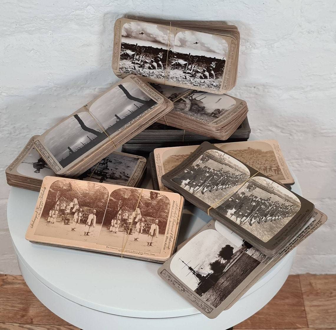 Antique Stereoscope / Handheld Stereoviewer With Over 160 Military / Conflict Themed Stereocards photo Home Decor