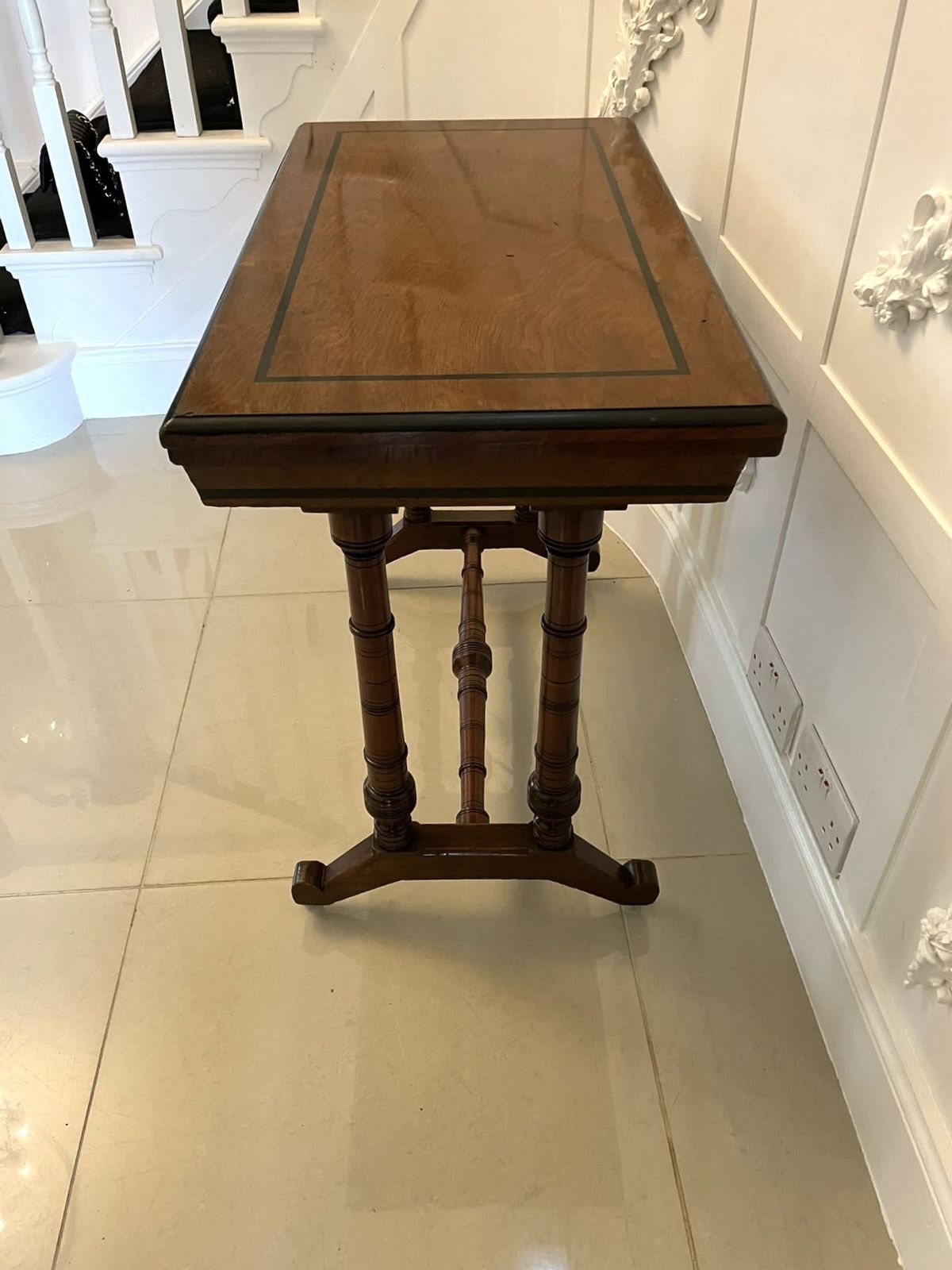 Antique Quality Oak And Ebony Fold Over Card Table photo buy
