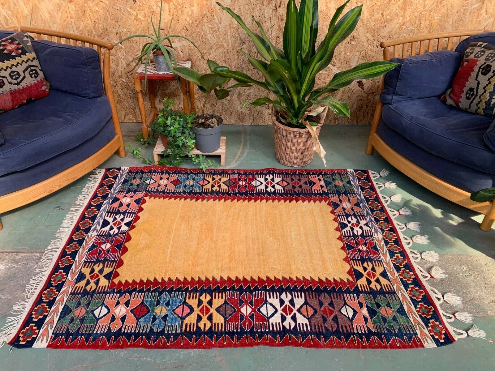 Turkish Ushak Kilim Rug 155x111 Cm Shabby Vintage Wool Decor Kelim Medium