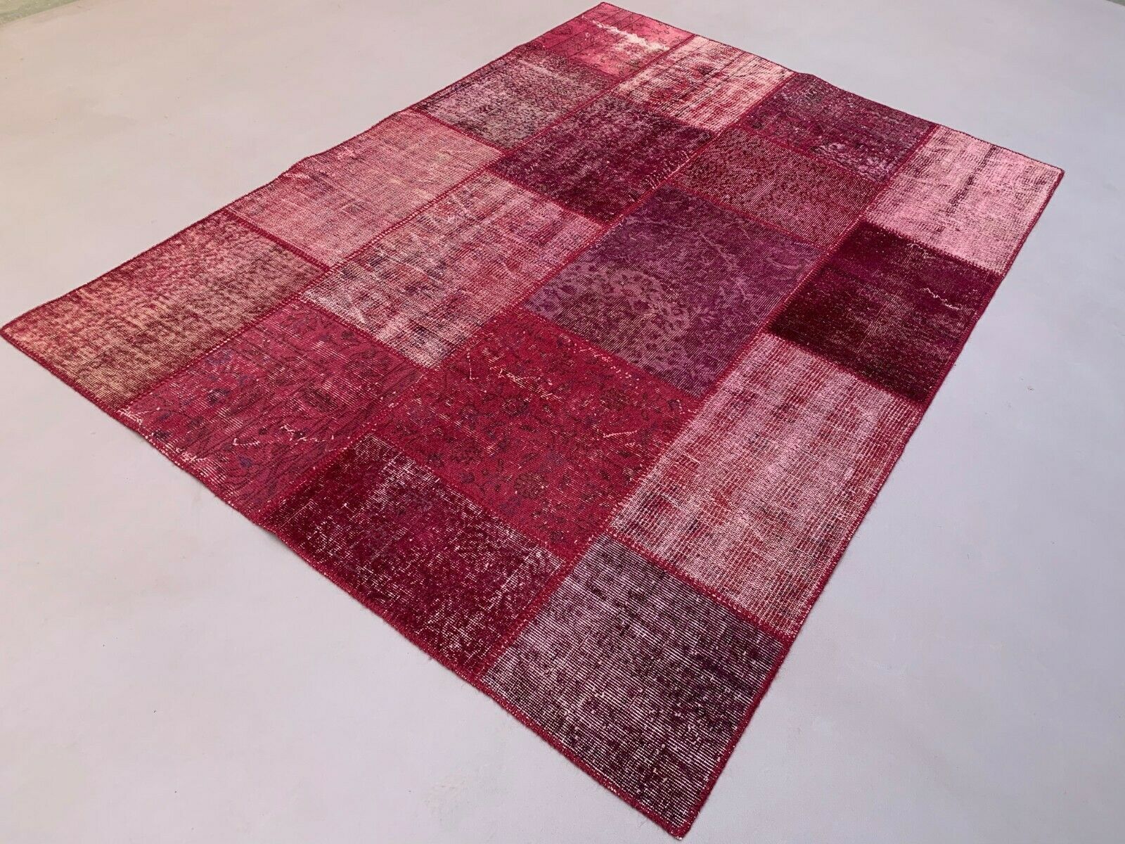 Distressed Turkish Patchwork Rug 240x170 Cm Wool Vintage Shabby Tribal Red Large photo Textiles