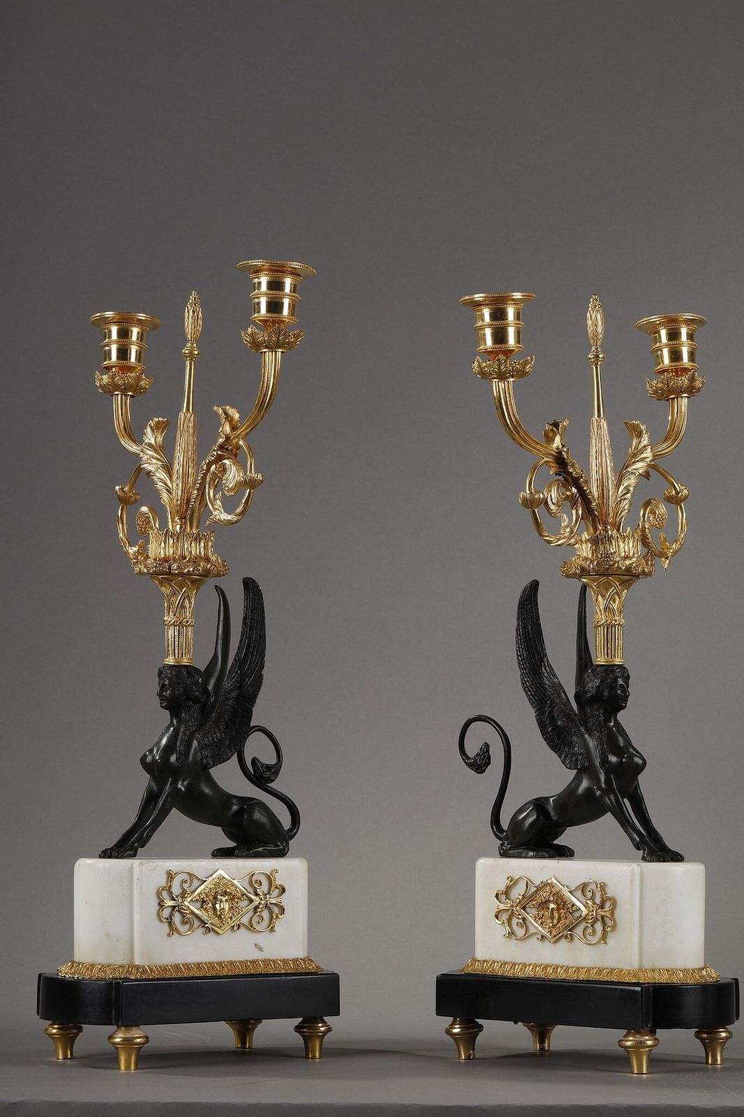 Pair Of Candelabras "Aux Sphinges" Directoire Period photo for sale