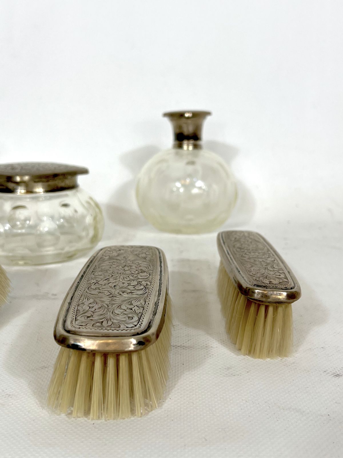 Mid Century Italian Toilet Set In Silver Plated And Blown Murano Glass From 40s photo for sale