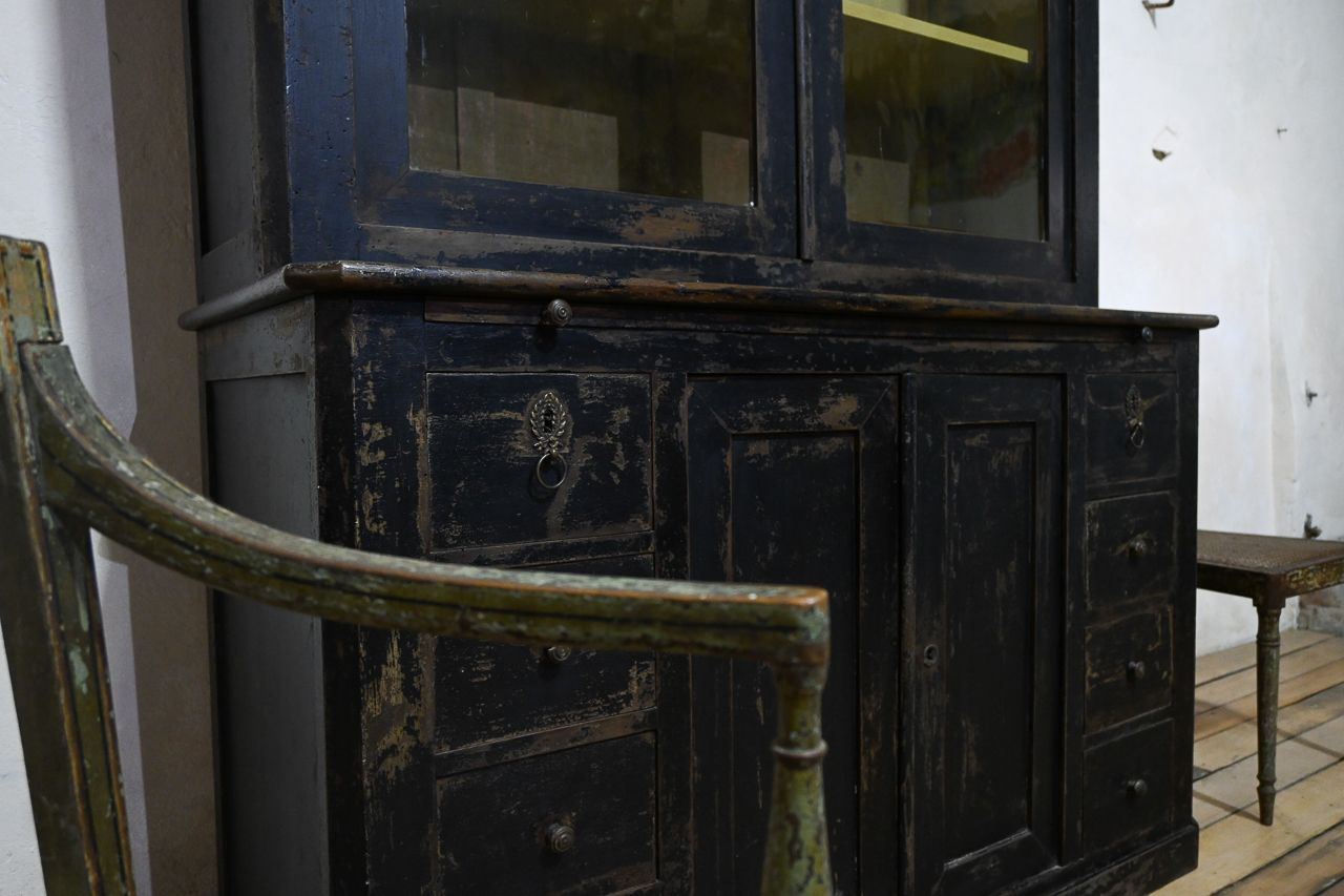 Tall 19th Century French Black Painted Glazed Cabinet photo for sale