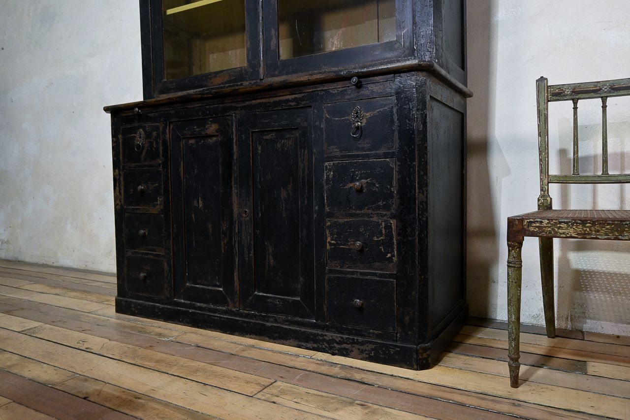 Furniture Tall 19th Century French Black Painted Glazed Cabinet photo