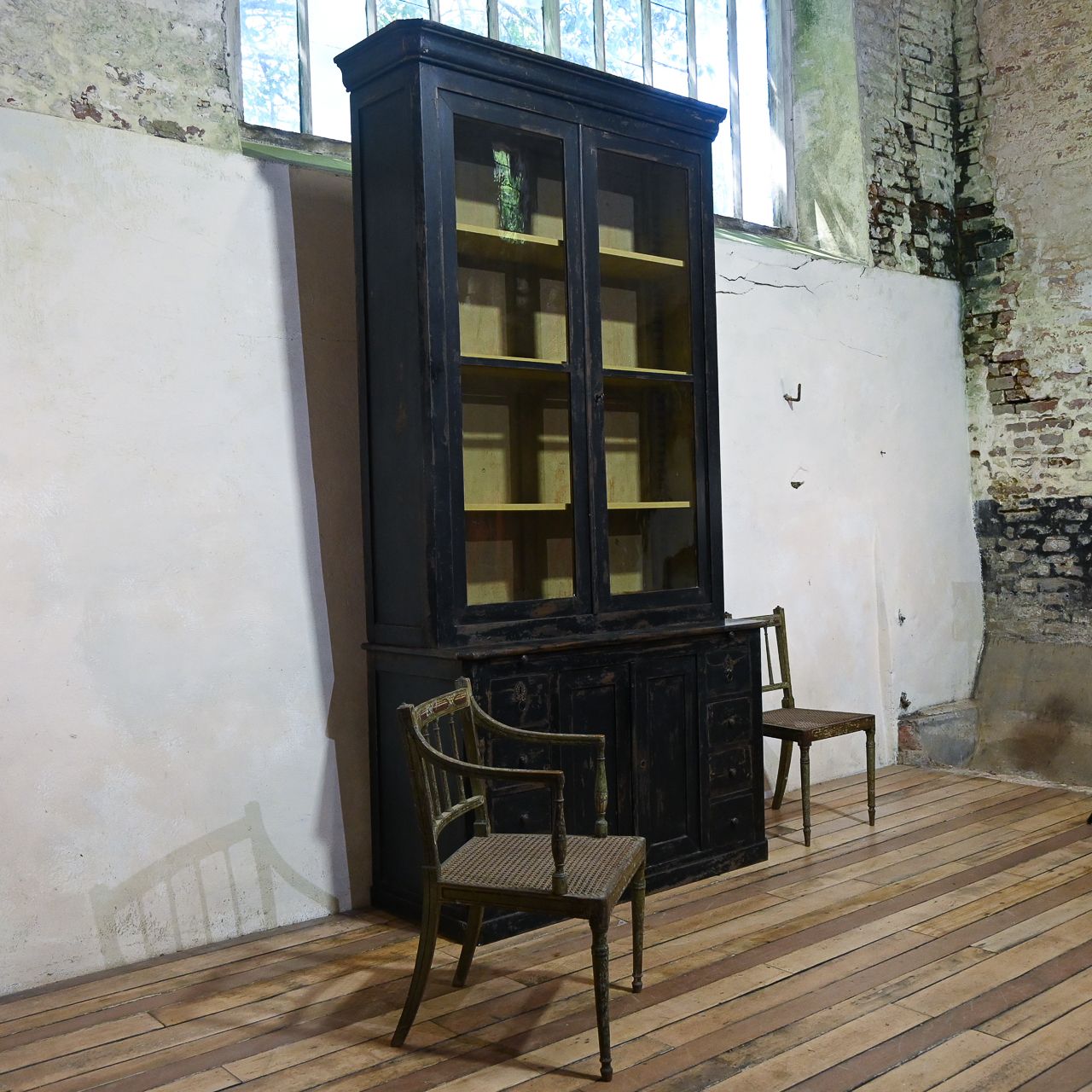 Tall 19th Century French Black Painted Glazed Cabinet