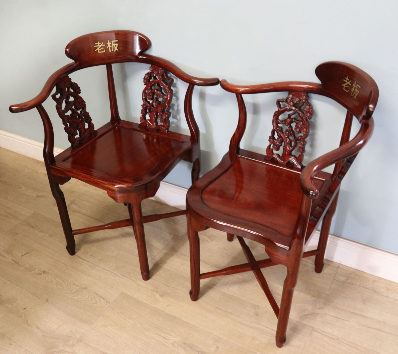 A Pair Of 20th Century Chinese Solid Hardwood Corner Chairs. photo furniture