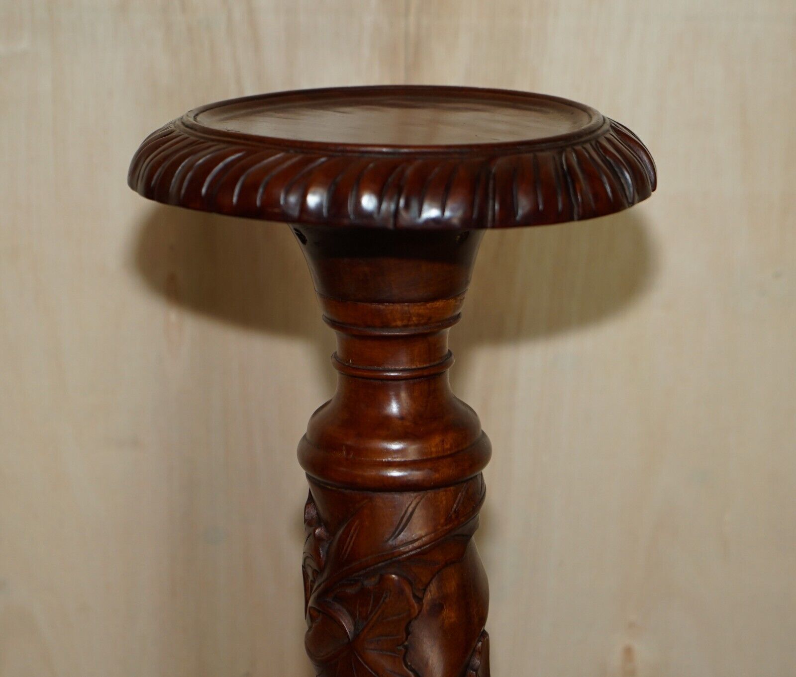 Pair Of Fruitwood Vine Hand Carved Jardiniere Display Stands Claw & Ball Feet photo vinterior
