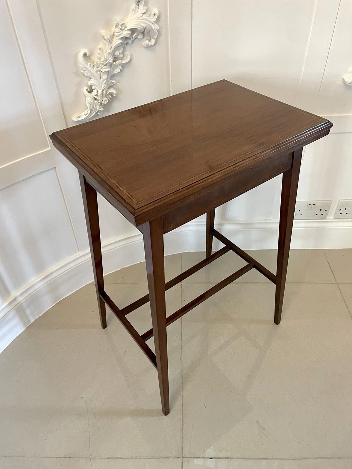 Antique Quality Mahogany Inlaid Fold Over Card Table