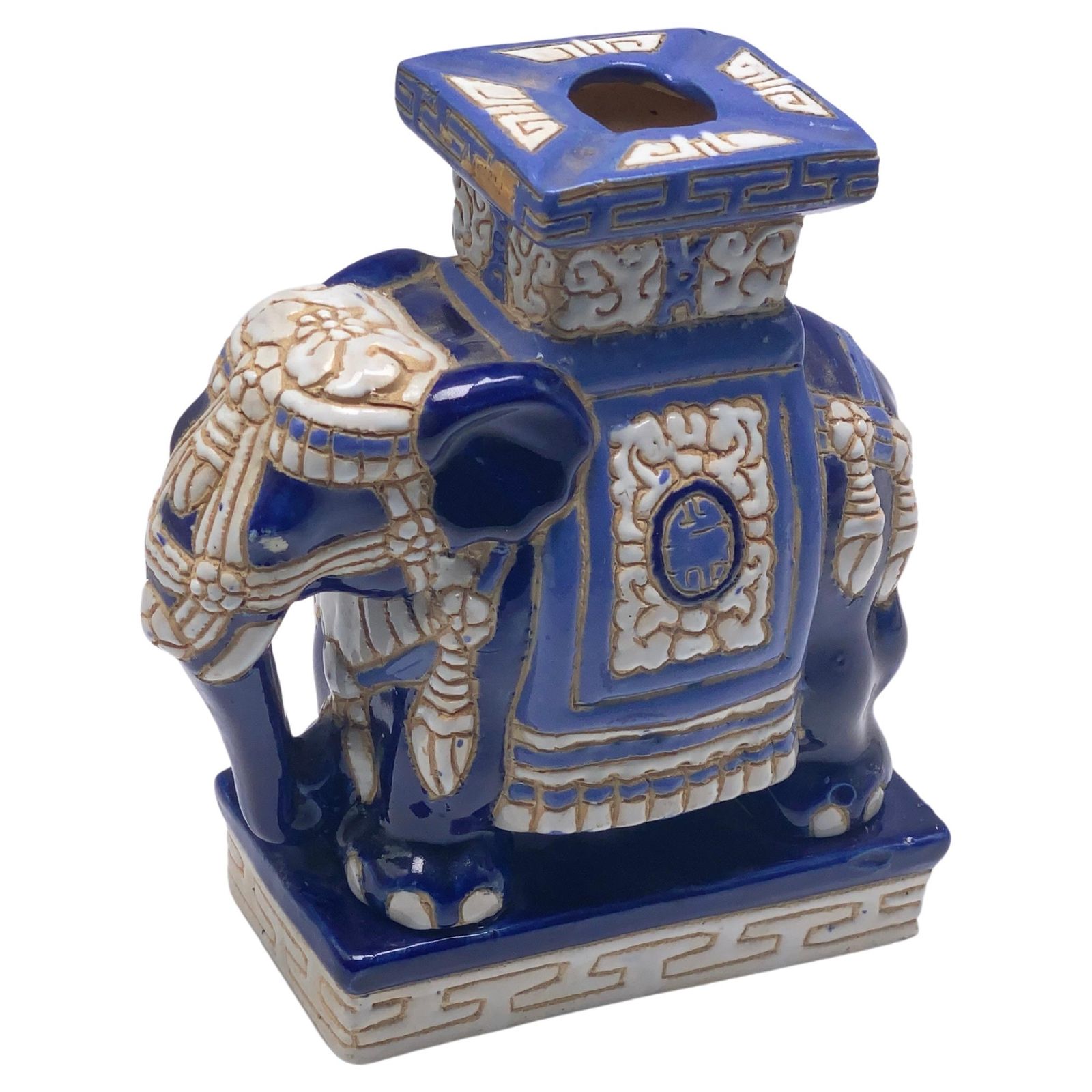 Hollywood Regency Chinese Blue Elephant Garden Plant Stand